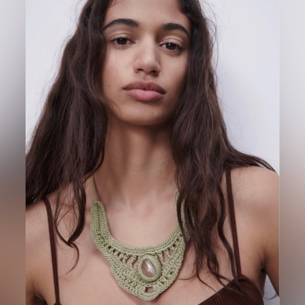 ZARA beautiful Boho Crocheted Necklace featuring an Opal style stone.